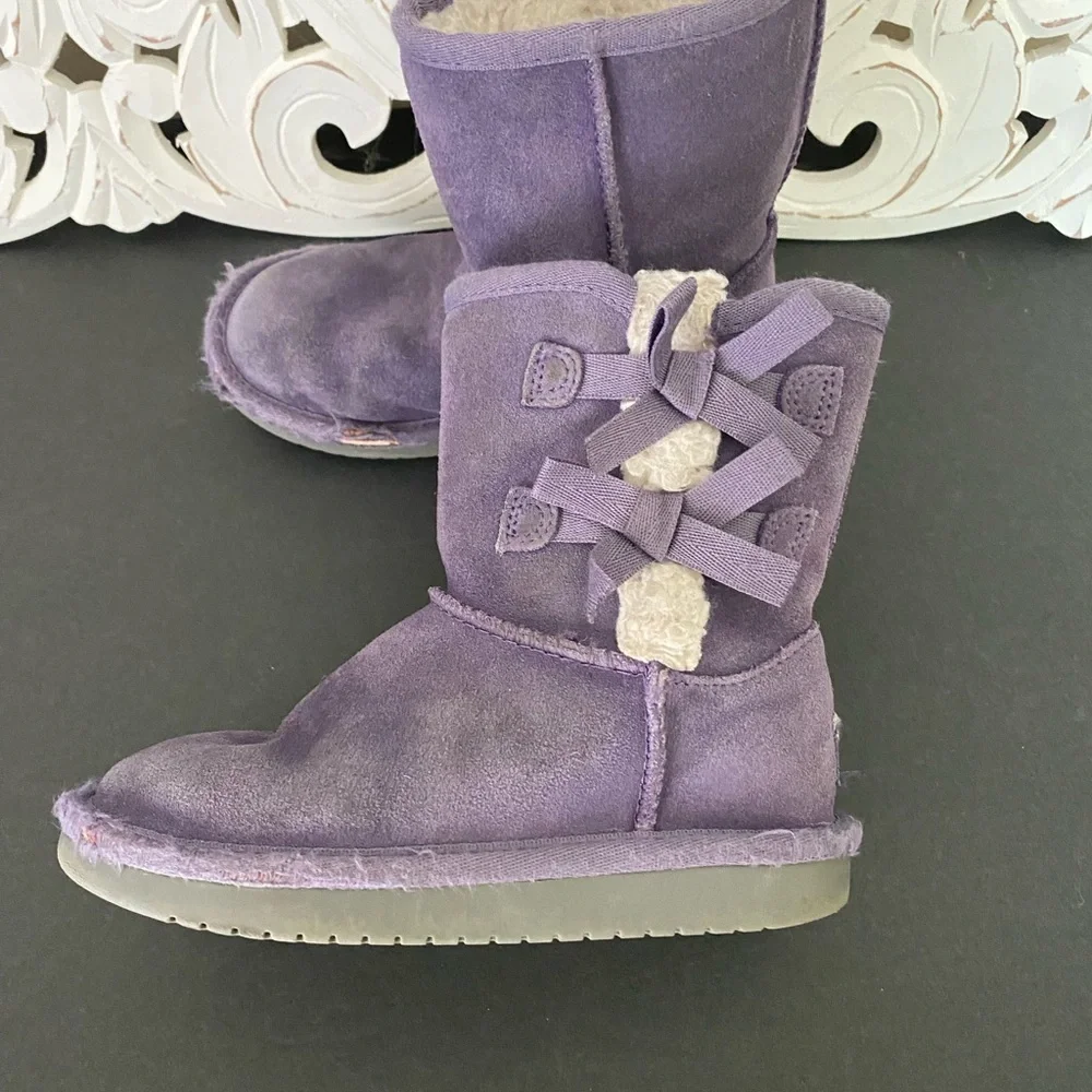 Koolaburra by Ugg Girls Purple Suede Boots 2 Bows Size 12 Boho Winter Cozy Warm